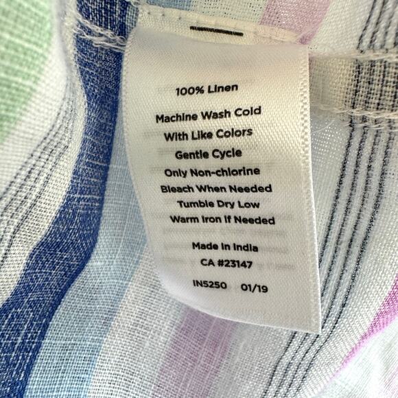 Talbots Womens Blouse Tunic Top Size L 100% Linen Stripes Roll Tab Pastel - Picture 5 of 6